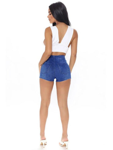 Washed High Waist Decoretive Button Denim Shorts - Thingy-London