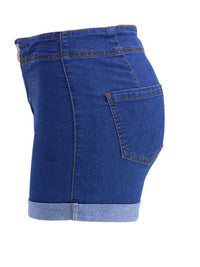 Washed High Waist Turn Up Hem Denim Shorts - Thingy-London