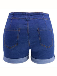 Washed High Waist Turn Up Hem Denim Shorts - Thingy-London