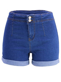 Washed High Waist Turn Up Hem Denim Shorts - Thingy-London