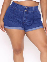 Washed High Waist Turn Up Hem Denim Shorts - Thingy-London