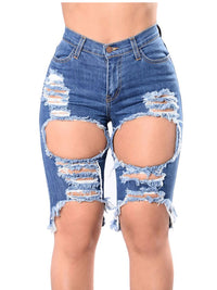 Washed Ripped Raw Hem Denim Long Shorts - Thingy-London