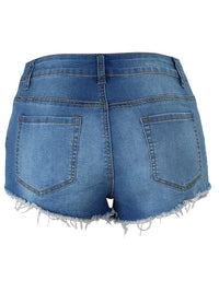 Washed Ripped Raw Hem Denim Shorts - Thingy-London