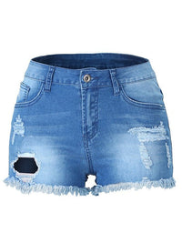 Washed Ripped Raw Hem Denim Shorts - Thingy-London