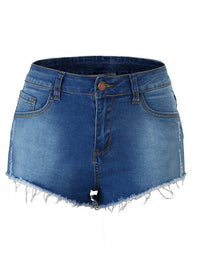 Washed Ripped Raw Hem Denim Shorts - Thingy-London