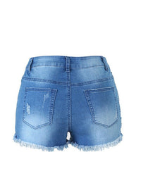 Washed Ripped Raw Hem Denim Shorts - Thingy-London