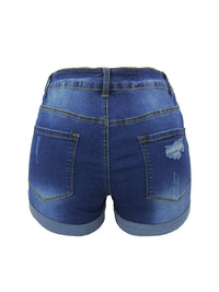 Washed Ripped Turn Up Hem Denim Shorts - Thingy-London