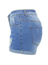 Washed Ripped Turn Up Hem Denim Shorts - Thingy-London