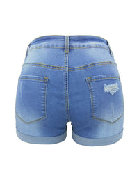 Washed Ripped Turn Up Hem Denim Shorts - Thingy-London