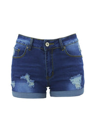 Washed Ripped Turn Up Hem Denim Shorts - Thingy-London