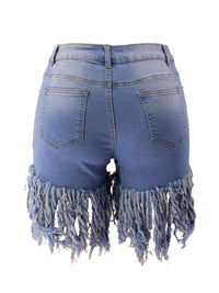 Washed Tassel Hem Denim Shorts - Thingy-London