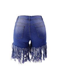 Washed Tassel Hem Denim Shorts - Thingy-London