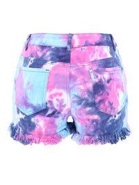 Washed Tie-Dye Ripped Denim Shorts - Thingy-London