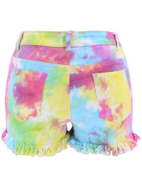 Washed Tie-Dye Ripped Denim Shorts - Thingy-London