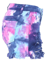 Washed Tie-Dye Ripped Denim Shorts - Thingy-London