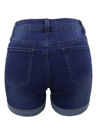 Washed Turn Up Hem Denim Shorts - Thingy-London