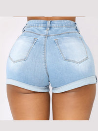 Washed Turn Up Hem Denim Shorts - Thingy-London