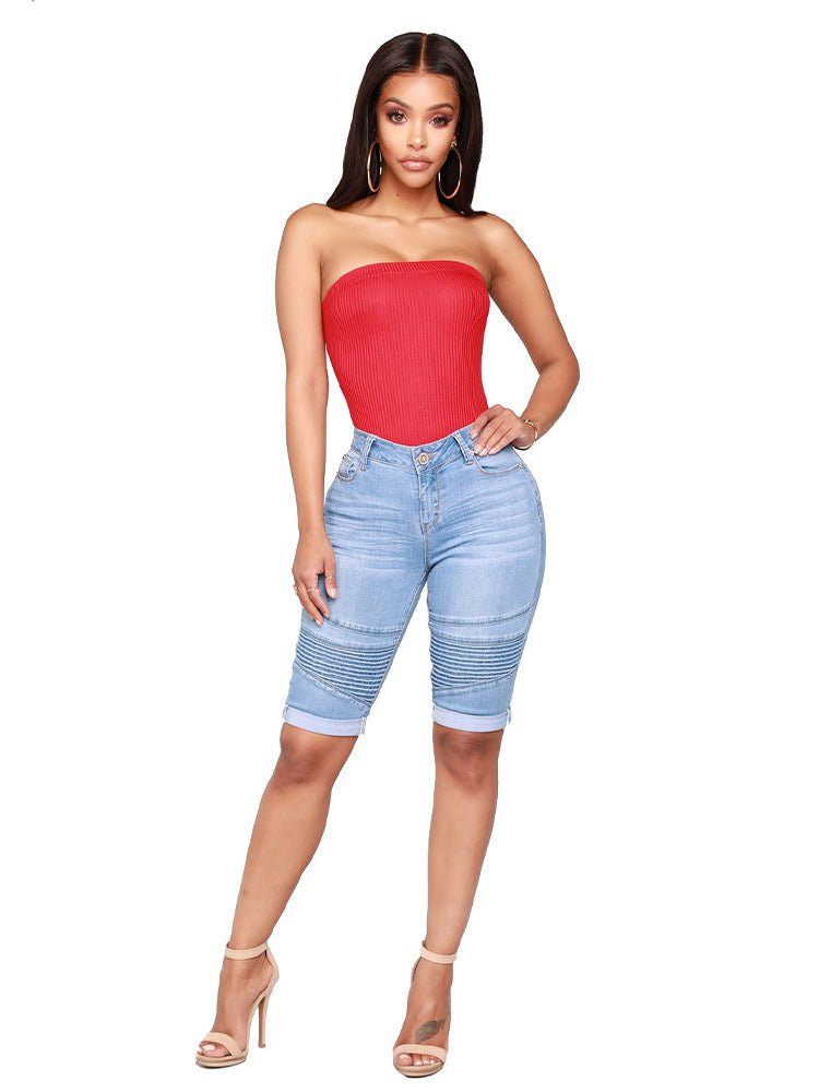 Women's Fashion Decorative Joint Seam Denim Long Shorts - Thingy-London