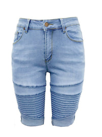 Women's Fashion Decorative Joint Seam Denim Long Shorts - Thingy-London