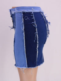 Women's Fashion Decrotive Joint Seam Raw Hem Denim Skirt - Thingy-London