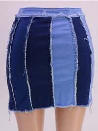 Women's Fashion Decrotive Joint Seam Raw Hem Denim Skirt - Thingy-London