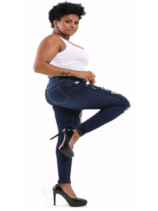 Modische, hochelastische, zerrissene Jeans mit Hüftlift für Damen
