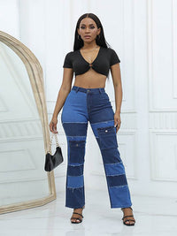 Women's Fashion High-Waist Hip Straight Jeans