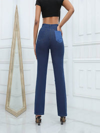 Women's Fashion High-Waist Hip Straight Jeans