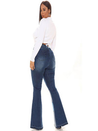 Women's Fashion High-Waist Tight Hip Flared Jeans