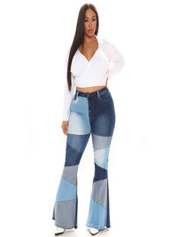 Women's Fashion High-Waist Tight Hip Flared Jeans