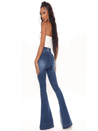 Women's Fashion High-Waist Tight Hip Flared Jeans