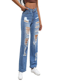 Women's Irregular Ripped Mid-rise Jeans