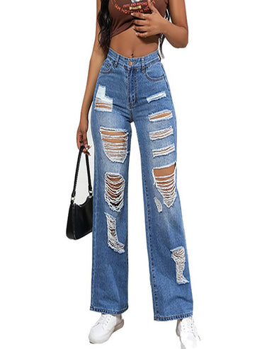 Women's Irregular Ripped Mid-rise Jeans