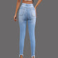 Women's Irregular Ripped Mid-rise Tight Jeans