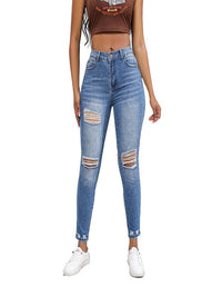 Women's Irregular Ripped Mid-rise Tight Jeans