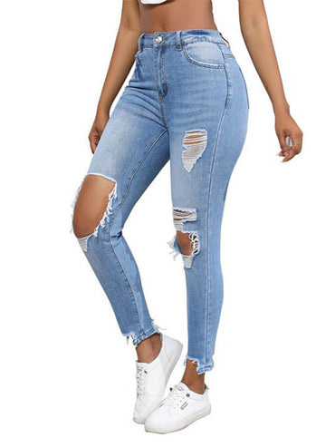 Women's Irregular Ripped Mid-rise Tight Jeans