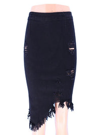 Women's Washed With Ripped Irregular Hem Denim Skirt