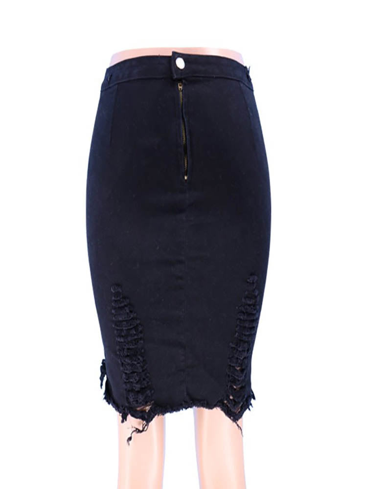 Women's Washed With Ripped Irregular Hem Denim Skirt