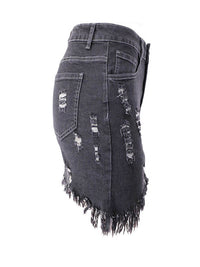 Dames gewassen denim rok met gescheurde onregelmatige zoom