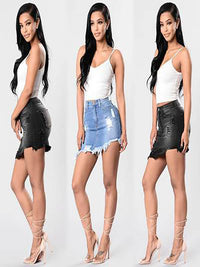 Women's Washed With Ripped Irregular Hem Denim Skirt