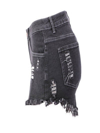 Dames gewassen denim rok met gescheurde onregelmatige zoom