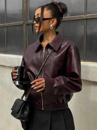 Women's Faux Leather Bomber Jacket