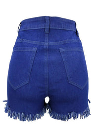 Bleach Washed High Waist Five Buttons Tassel Denim Shorts - Thingy-London