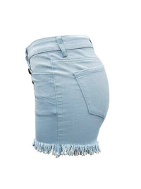 Bleach Washed High Waist Five Buttons Tassel Denim Shorts - Thingy-London