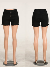 Bleach Washed High Waist Five Buttons Tassel Denim Shorts - Thingy-London