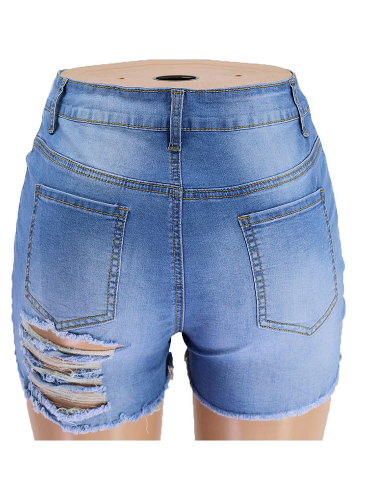 Bleach Washed Ripped Denim Shorts - Thingy-London
