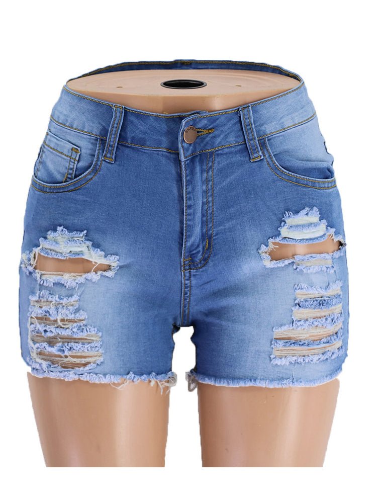 Bleach Washed Ripped Denim Shorts - Thingy-London