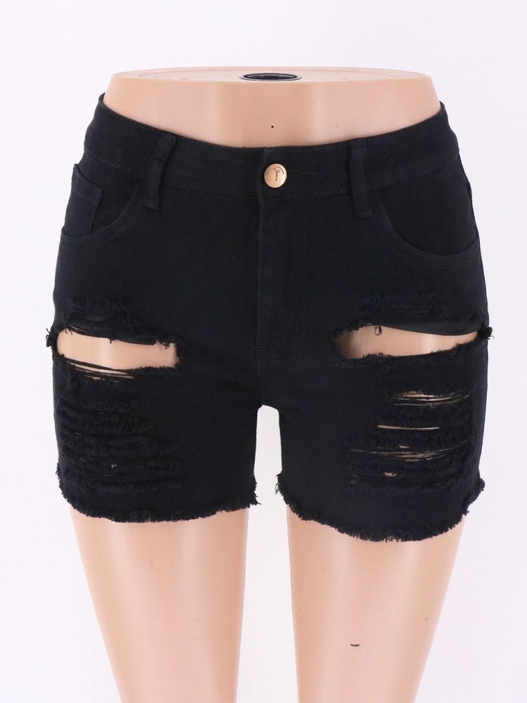 Bleach Washed Ripped Denim Shorts - Thingy-London