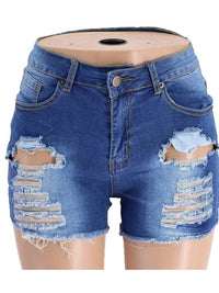 Bleach Washed Ripped Denim Shorts - Thingy-London