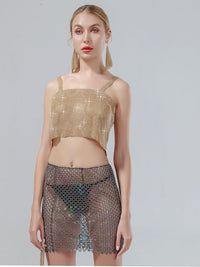 Bling Rhinestones Fashion Solid Backless Straps Full Diamonds Sequins Tank Top - Thingy-London